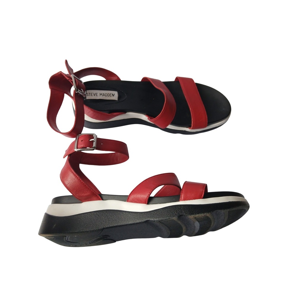 Steve Madden Womens Red Leather Ankle Strap Platform Wedge Sandals - Picture 4 of 7